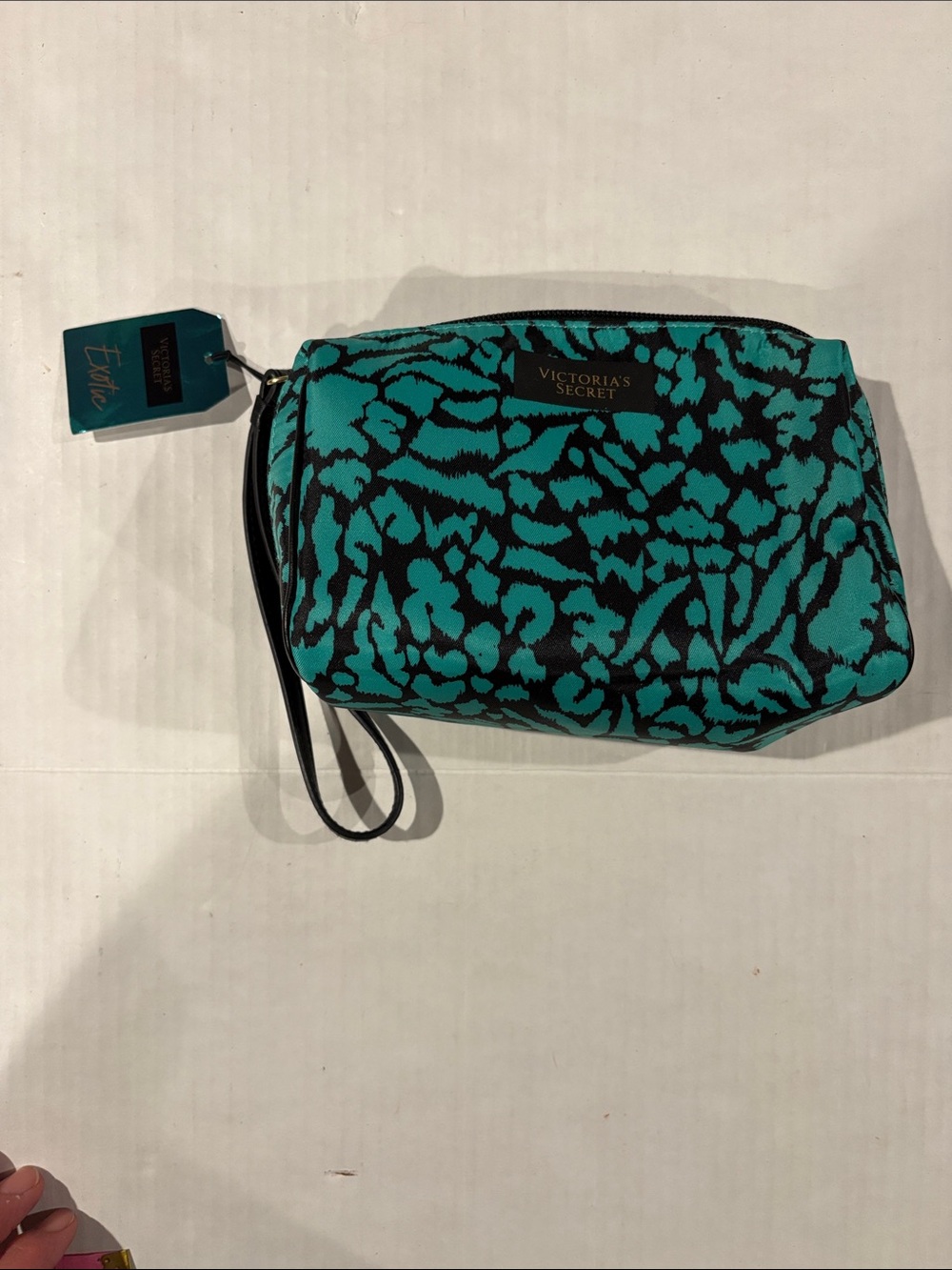 Victoria's Secret Black and Teal Animal Print Wristlet Pouch